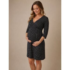Merona Blue Faux Wrap Maternity Dress Medium Geometric Stretch V-Neck